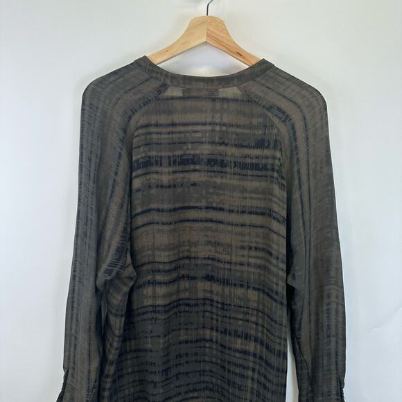 Vince 100% Silk Long Sleeve Button Front Brown Striped Tunic Blouse Womens XS - Picture 11 of 16